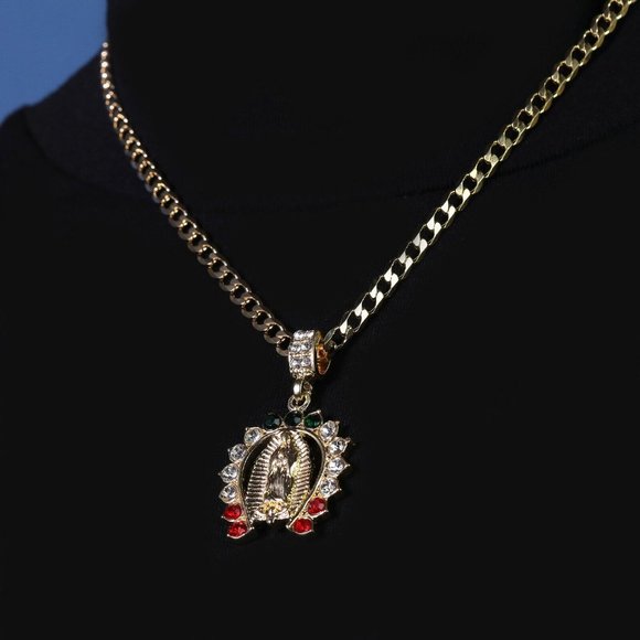 14k Catholic Charm Diamond Necklace Set - Picture 1 of 4